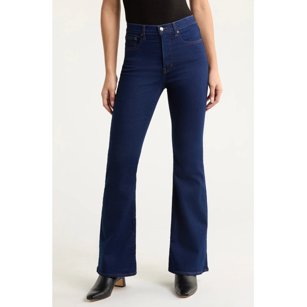 Madewell The Stretch Flare Jeans Dark Indigo High Rise Magic Pockets 32 Tall NWT